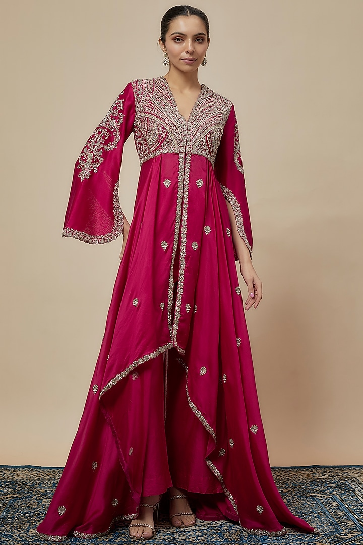 Pink Silk Zari Embroidered Anarkali Set by Jayanti Reddy at Pernia's Pop Up Shop