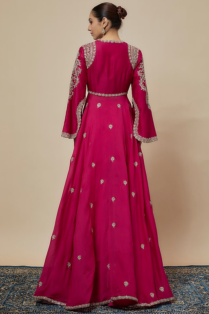 Pink Silk Zari Embroidered Bridal Anarkali Set by Jayanti Reddy at Pernia's Pop Up Shop