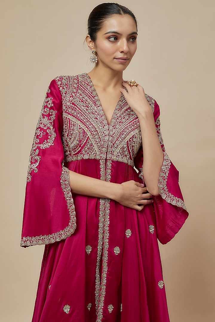 Pink Silk Zari Embroidered Bridal Anarkali Set by Jayanti Reddy at Pernia's Pop Up Shop