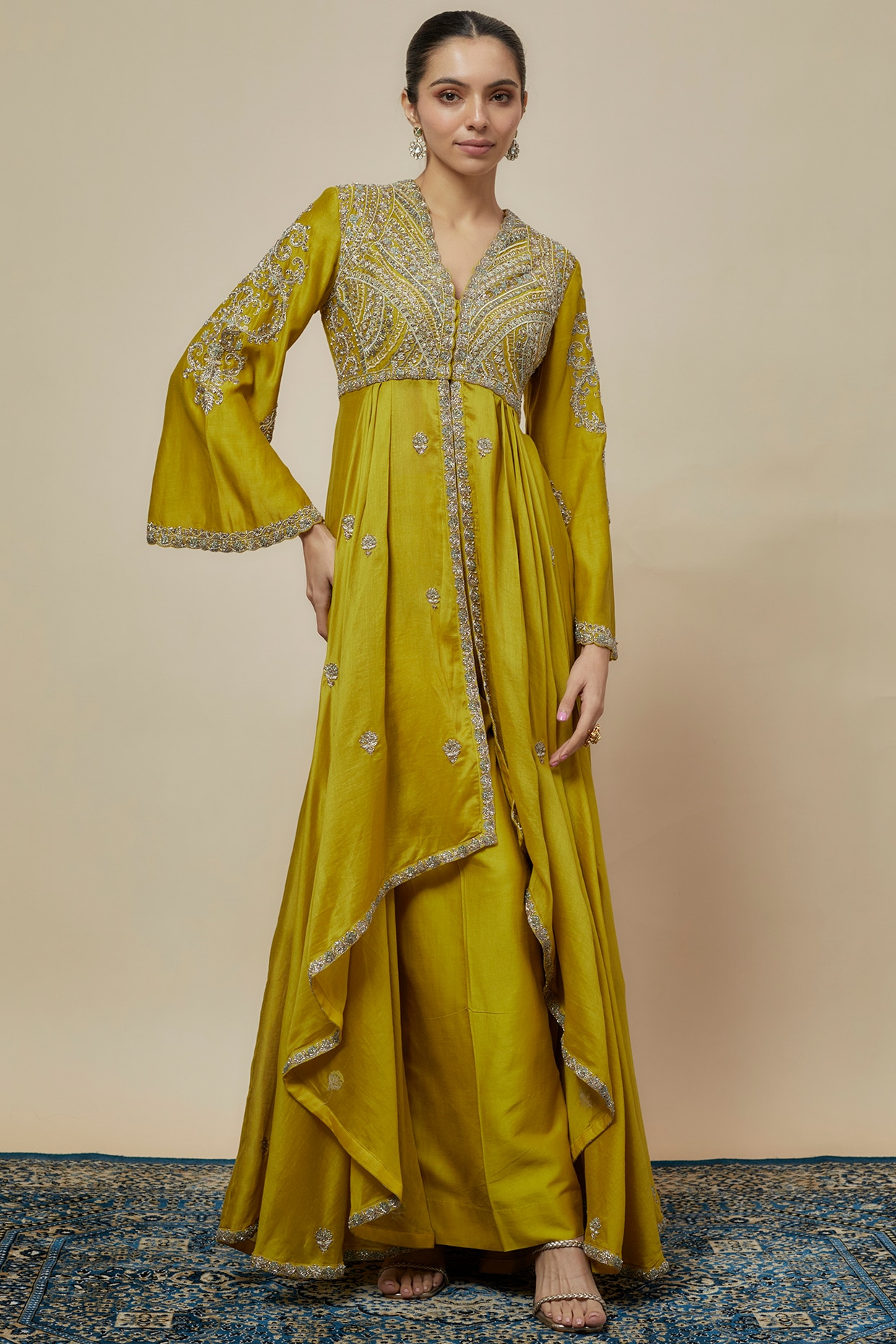 Slit Style Delightful Yellow Zari Embroidered Party Festive Anarkali
