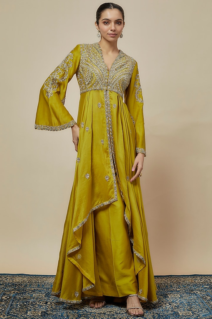 Yellow Silk Zari Embroidered Anarkali Set by Jayanti Reddy at Pernia's Pop Up Shop