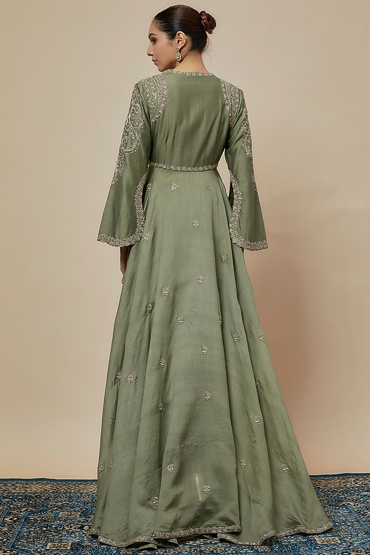 Mint Green Silk Zari Embroidered Bridal Anarkali Set by Jayanti Reddy at Pernia's Pop Up Shop