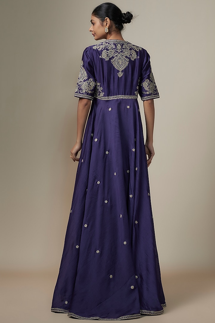 Purple Silk Zari Embroidered Wedding Anarkali Set by Jayanti Reddy at Pernia's Pop Up Shop