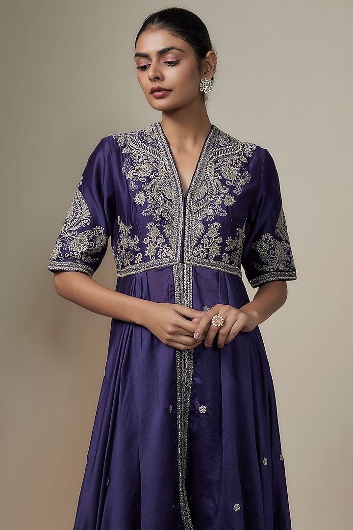 Purple Silk Zari Embroidered Wedding Anarkali Set by Jayanti Reddy at Pernia's Pop Up Shop
