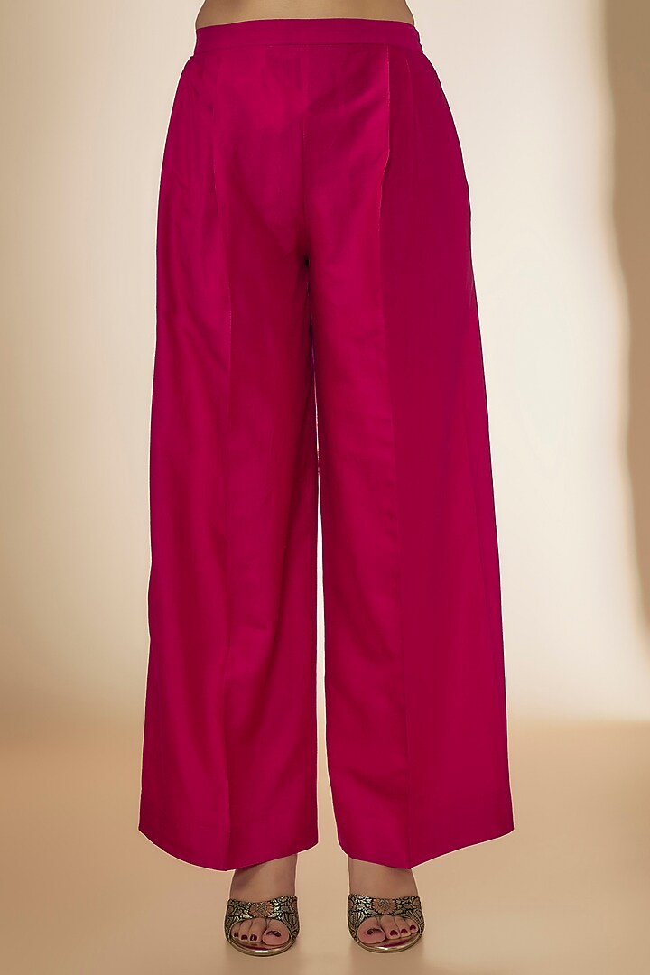 Rani Pink Silk Zari Embroidered High-Low Kurta Set by Jayanti Reddy at Pernia's Pop Up Shop