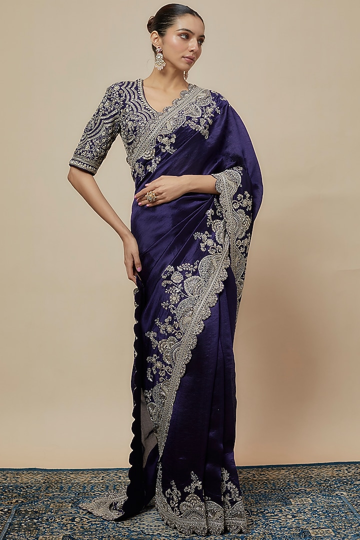 Purple Silk Zari Embroidered Bridal Saree Set by Jayanti Reddy at Pernia's Pop Up Shop