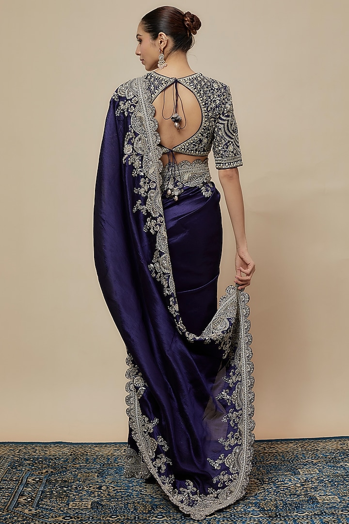 Purple Silk Zari Embroidered Bridal Saree Set by Jayanti Reddy at Pernia's Pop Up Shop