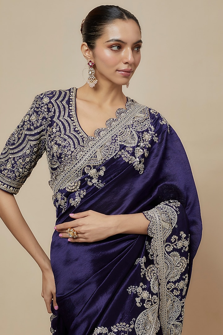 Purple Silk Zari Embroidered Bridal Saree Set by Jayanti Reddy at Pernia's Pop Up Shop