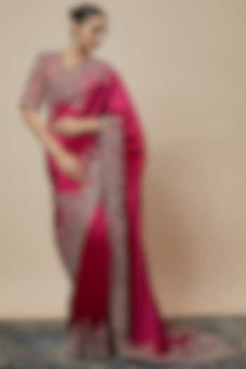 Rani Pink Silk Zari Embroidered Saree Set by Jayanti Reddy at Pernia's Pop Up Shop