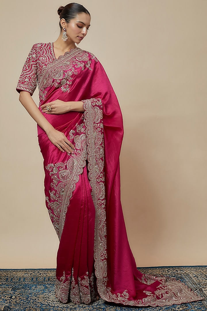 Rani Pink Silk Zari Embroidered Saree Set by Jayanti Reddy at Pernia's Pop Up Shop