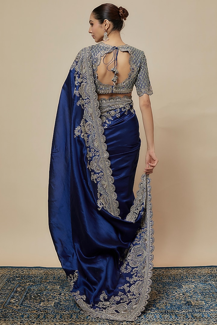 Navy Blue Silk Zari Embroidered Bridal Saree Set by Jayanti Reddy at Pernia's Pop Up Shop