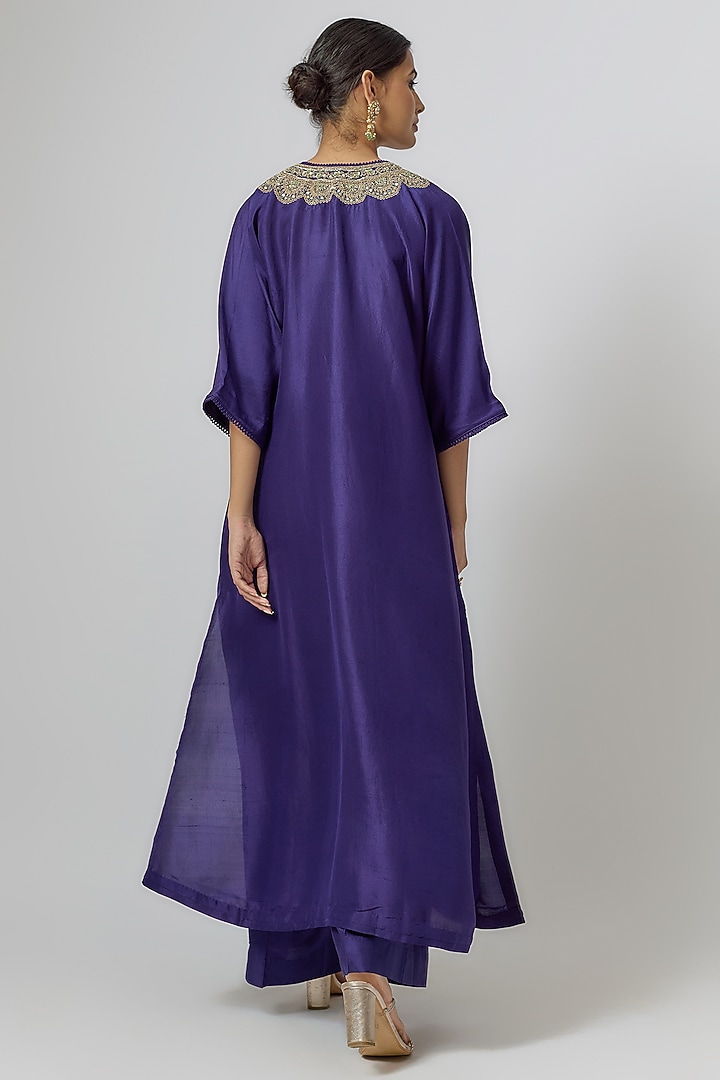 Purple Silk Zari Embroidered Kaftan Set by Jayanti Reddy at Pernia's Pop Up Shop