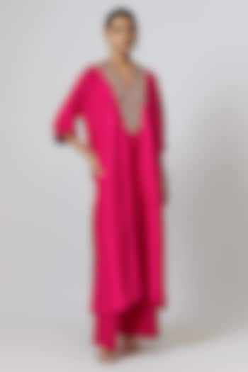 Rani Pink Silk Zari Embroidered Kaftan Set by Jayanti Reddy at Pernia's Pop Up Shop