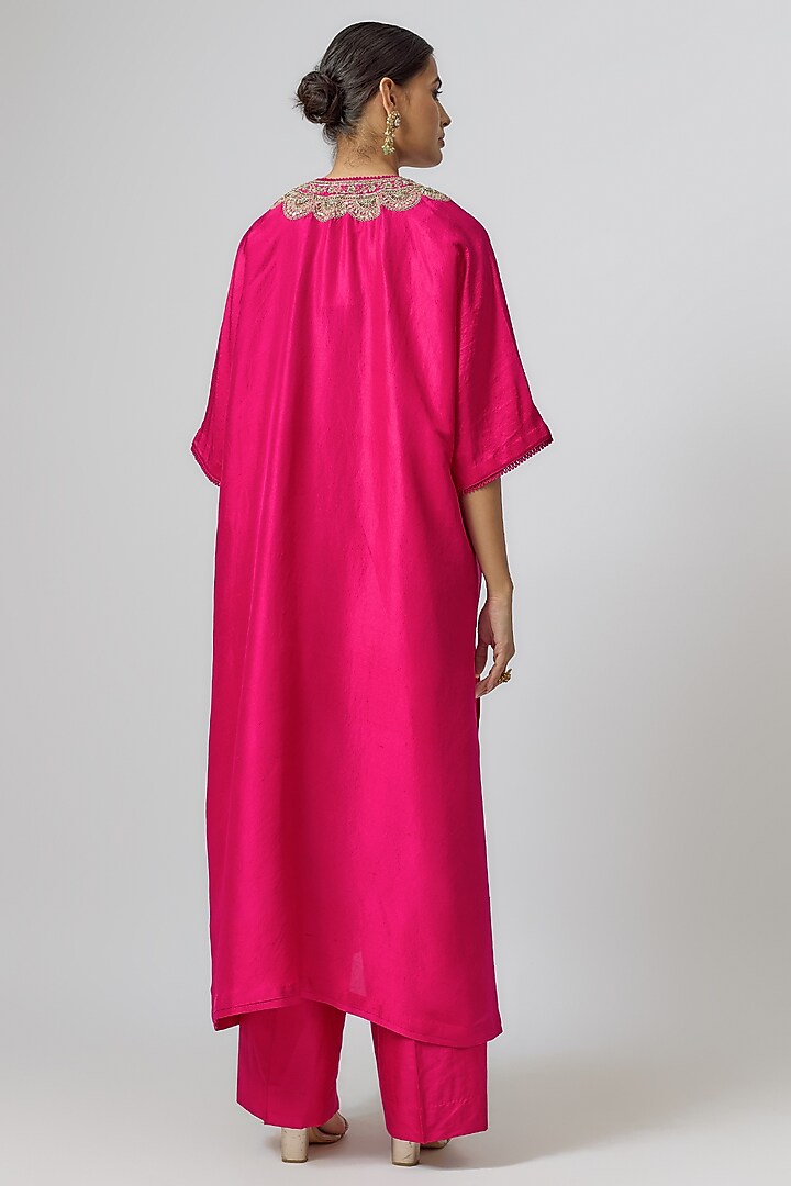 Rani Pink Silk Zari Embroidered Kaftan Set by Jayanti Reddy at Pernia's Pop Up Shop