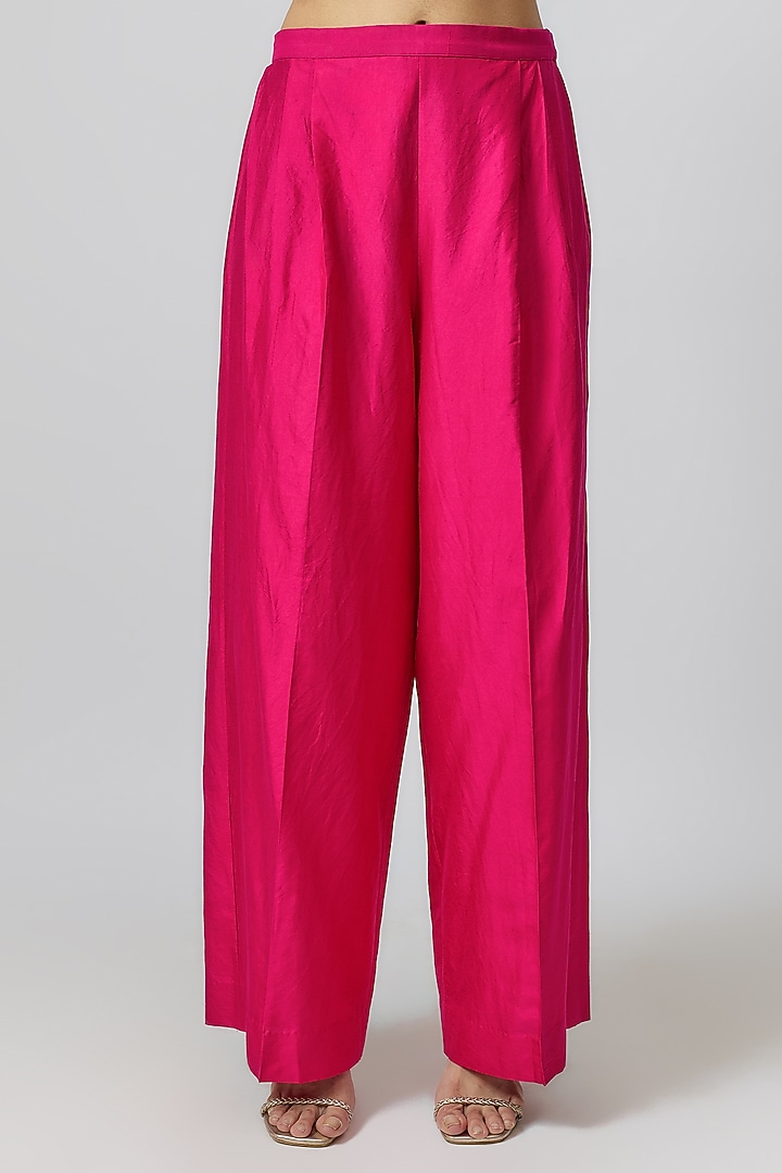 Rani Pink Silk Zari Embroidered Kaftan Set by Jayanti Reddy at Pernia's Pop Up Shop