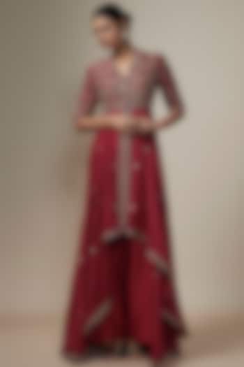 Red Silk Zari Embroidered Wedding Anarkali Set by Jayanti Reddy at Pernia's Pop Up Shop