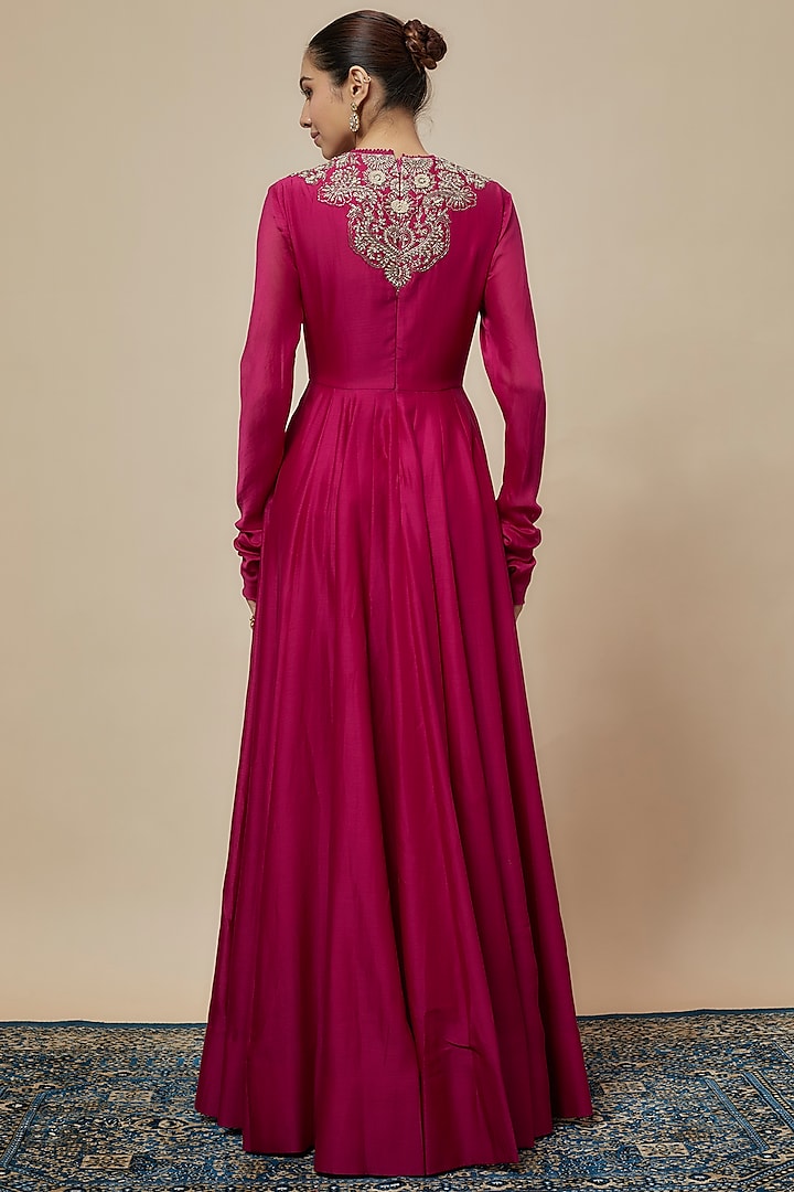 Rani Pink Silk Zari Embroidered Bridal Anarkali Set by Jayanti Reddy at Pernia's Pop Up Shop
