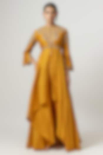 Mango Yellow Silk Zari Embroidered Anarkali Set by Jayanti Reddy at Pernia's Pop Up Shop