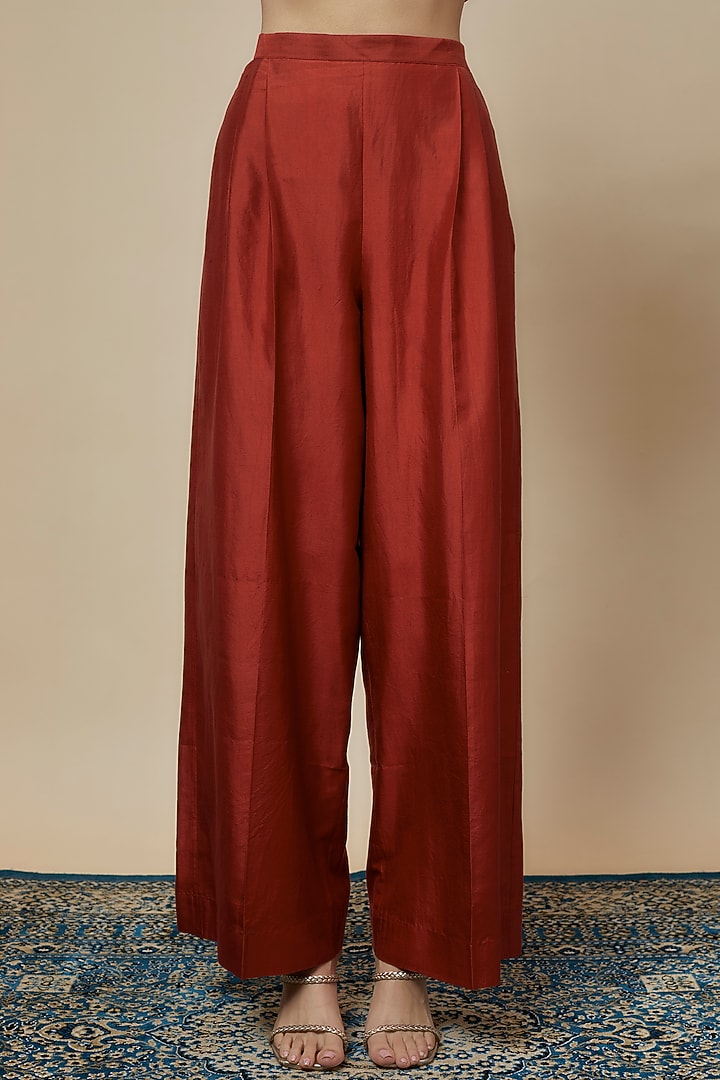 Rust Silk Zari Embroidered Wedding Anarkali Set by Jayanti Reddy at Pernia's Pop Up Shop