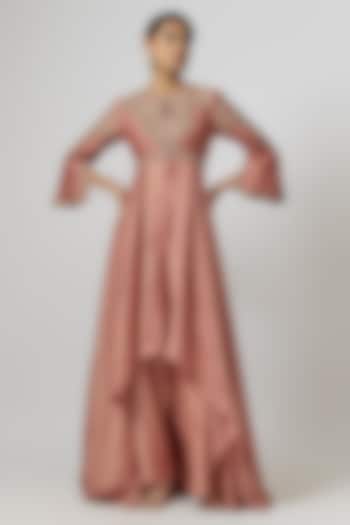 Peach Silk Zari Embroidered Wedding Anarkali Set by Jayanti Reddy at Pernia's Pop Up Shop