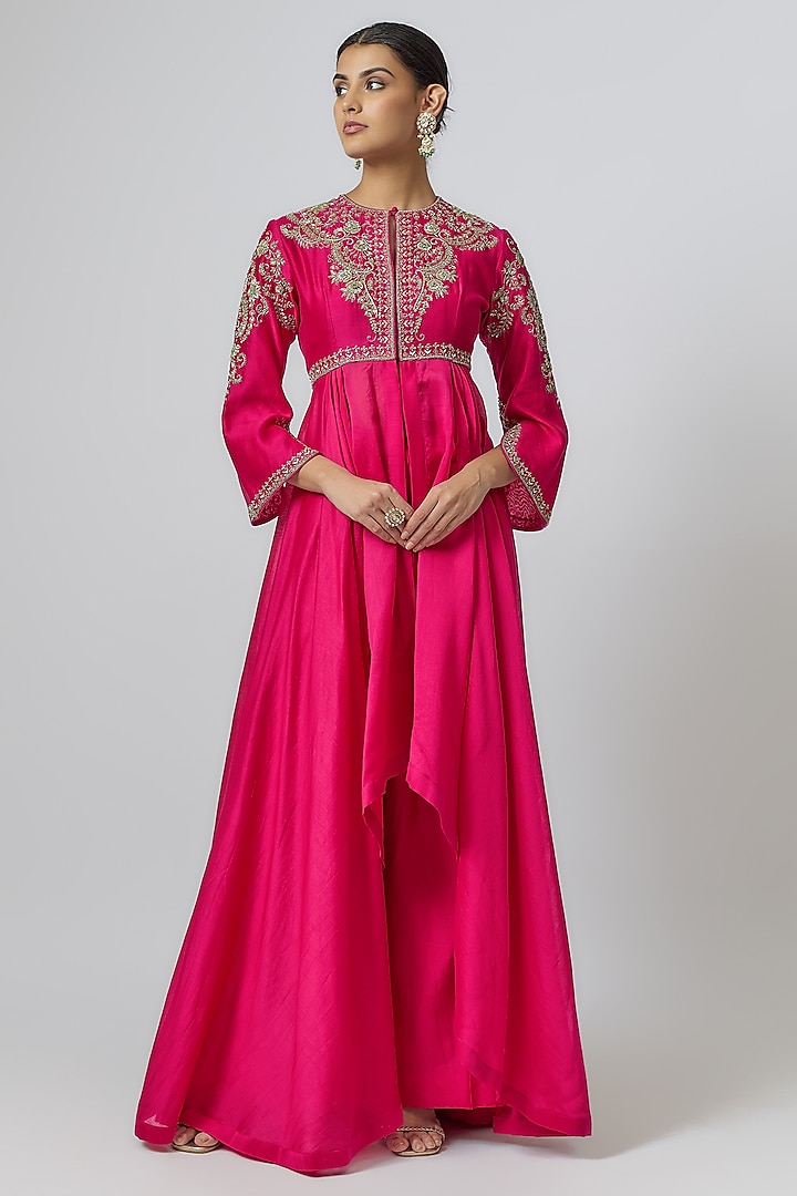 Rani Pink Zari Embroidered Anarkali Set by Jayanti Reddy at Pernia's Pop Up Shop