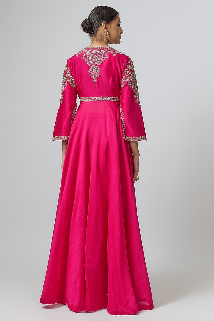 Rani Pink Zari Embroidered Wedding Anarkali Set by Jayanti Reddy at Pernia's Pop Up Shop
