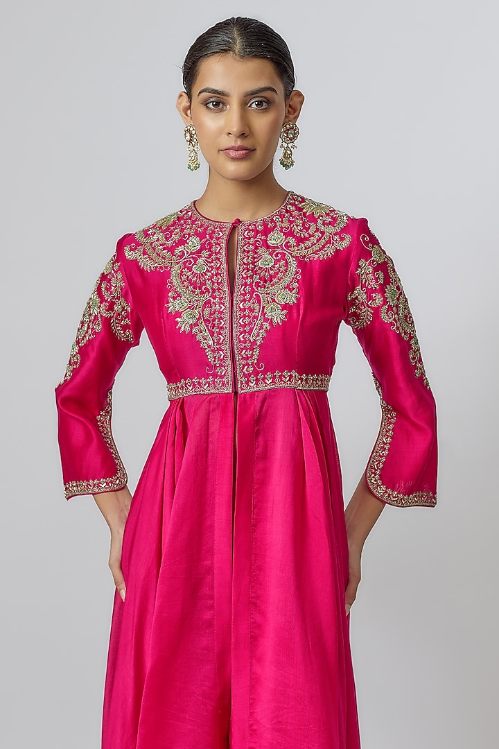 Rani Pink Zari Embroidered Wedding Anarkali Set by Jayanti Reddy at Pernia's Pop Up Shop