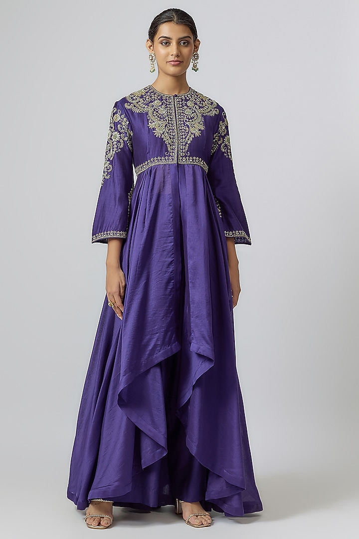 Purple Zari Embroidered Wedding Anarkali Set by Jayanti Reddy at Pernia's Pop Up Shop