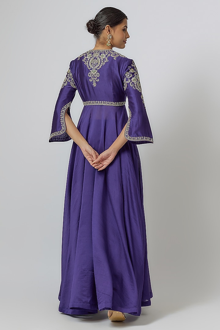 Purple Zari Embroidered Wedding Anarkali Set by Jayanti Reddy at Pernia's Pop Up Shop