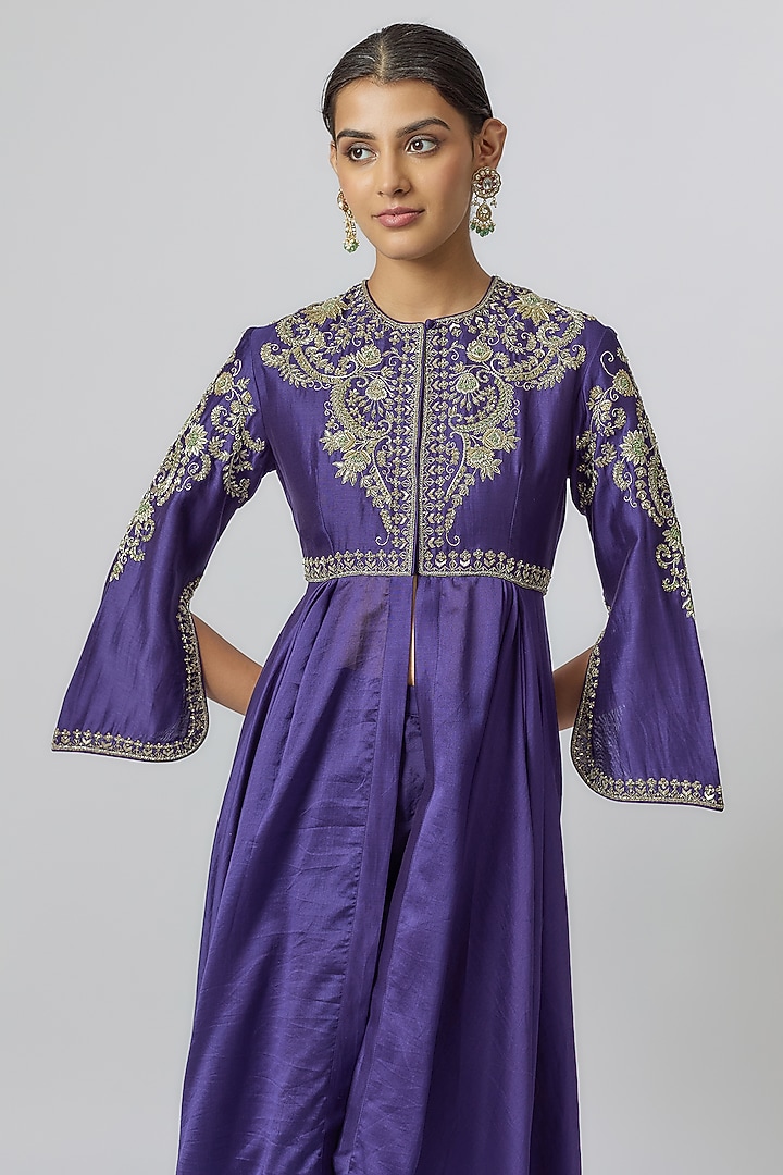 Purple Zari Embroidered Wedding Anarkali Set by Jayanti Reddy at Pernia's Pop Up Shop