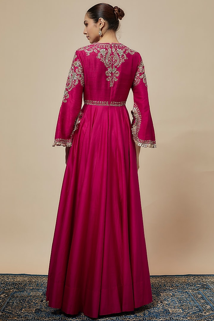 Pink Silk Zari Embroidered Bridal Anarkali Set by Jayanti Reddy at Pernia's Pop Up Shop