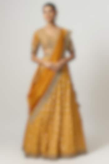 Mango Yellow Chanderi Bridal Lehenga Set by Jayanti Reddy at Pernia's Pop Up Shop