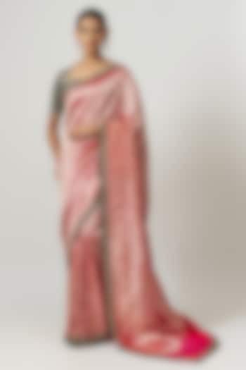 Pink Silk Banarasi Zari Embroidered Bridal Saree Set by Jayanti Reddy at Pernia's Pop Up Shop