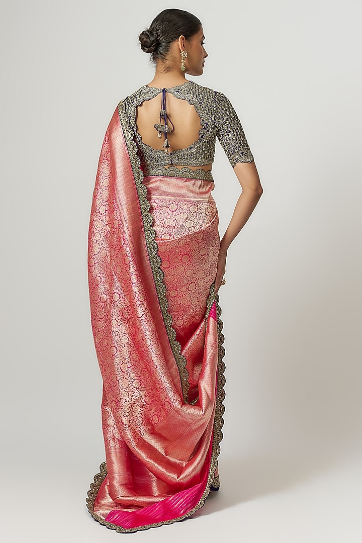 Pink Silk Banarasi Zari Embroidered Bridal Saree Set by Jayanti Reddy at Pernia's Pop Up Shop