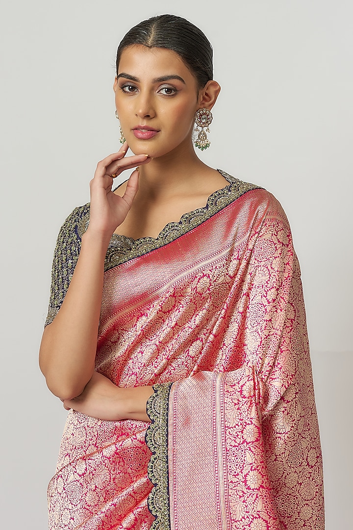 Pink Silk Banarasi Zari Embroidered Bridal Saree Set by Jayanti Reddy at Pernia's Pop Up Shop