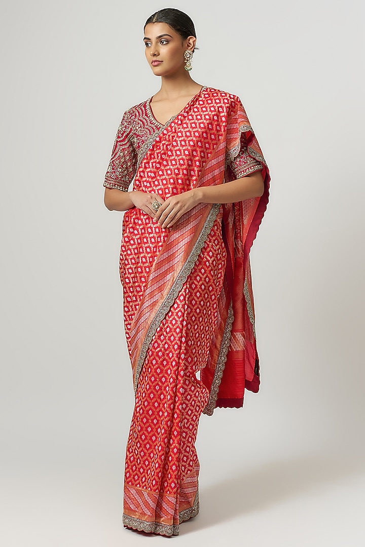 Rani Pink Silk Banarasi Zari Embroidered Bridal Saree Set by Jayanti Reddy at Pernia's Pop Up Shop