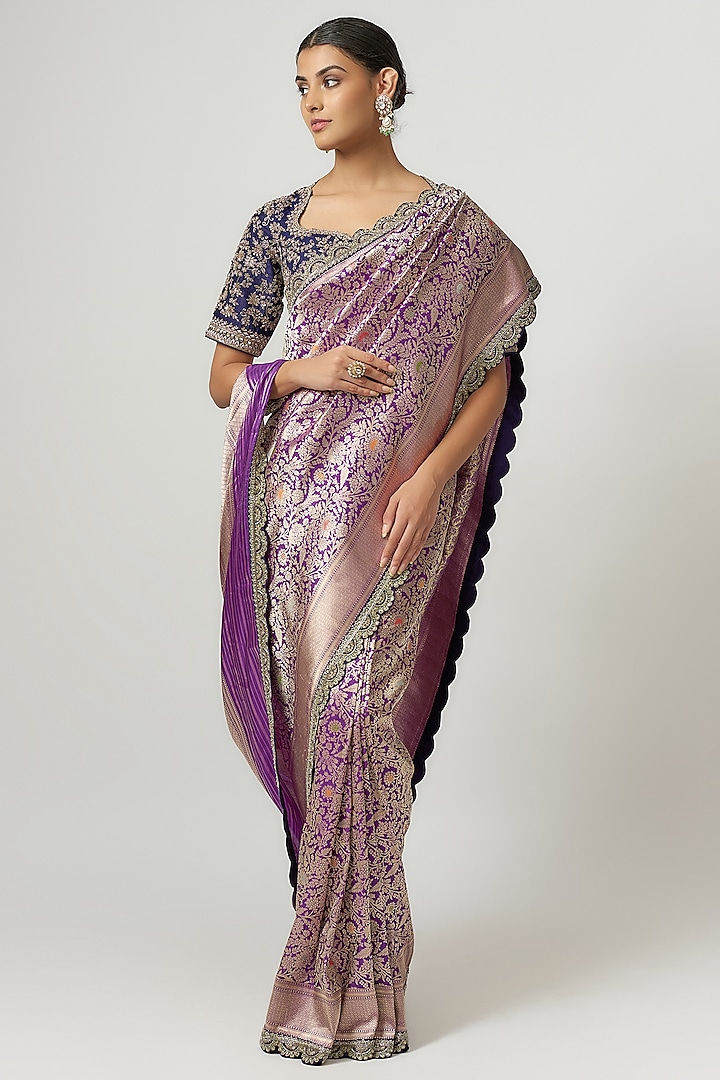 Purple Silk Zari Embroidered Banarasi Saree Set by Jayanti Reddy at Pernia's Pop Up Shop