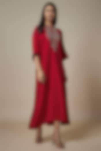 Red Silk Zari Embroidered Kaftan by Jayanti Reddy at Pernia's Pop Up Shop