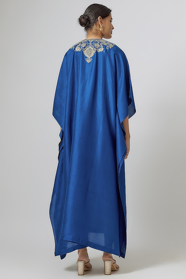 Navy Blue Silk Zari Embroidered Kaftan by Jayanti Reddy at Pernia's Pop Up Shop