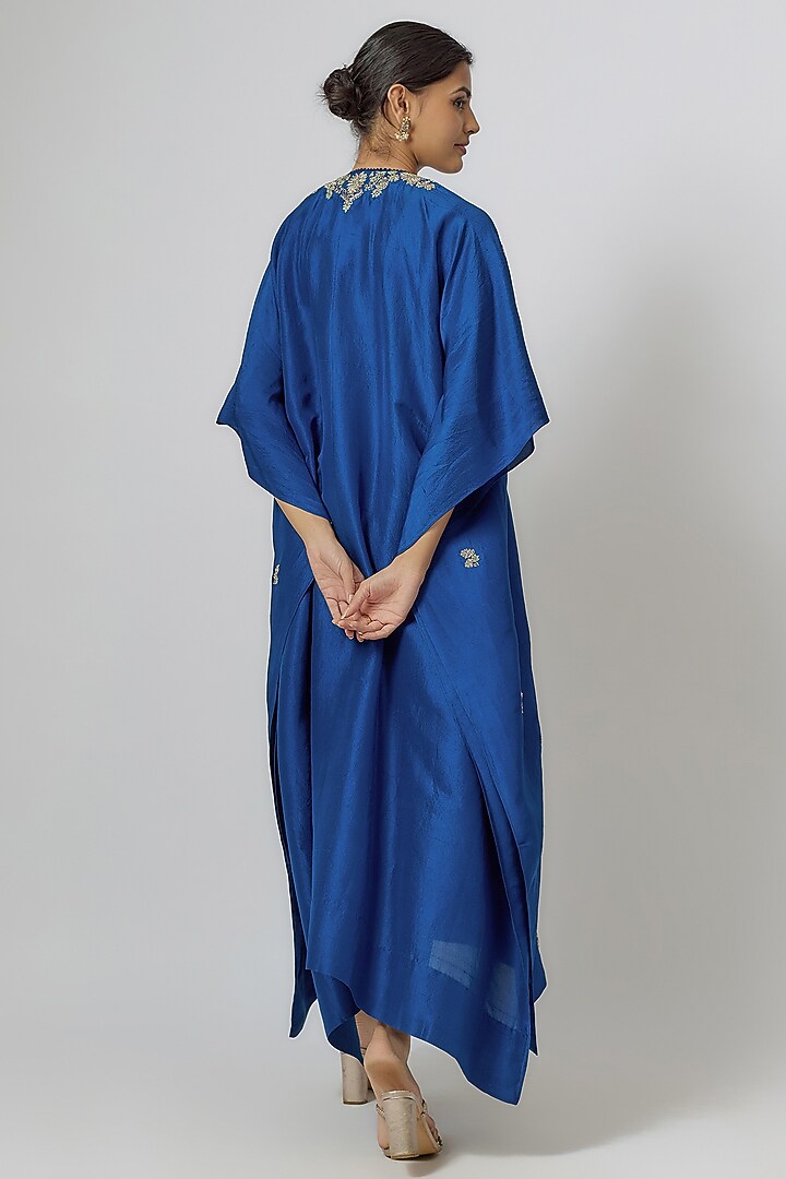 Navy Blue Silk Zari Embroidered Kaftan by Jayanti Reddy at Pernia's Pop Up Shop