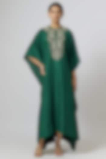 Emerald Green Silk Zari Embroidered Kaftan by Jayanti Reddy at Pernia's Pop Up Shop