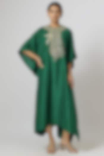 Emerald Green Silk Zari Embroidered Kaftan by Jayanti Reddy at Pernia's Pop Up Shop