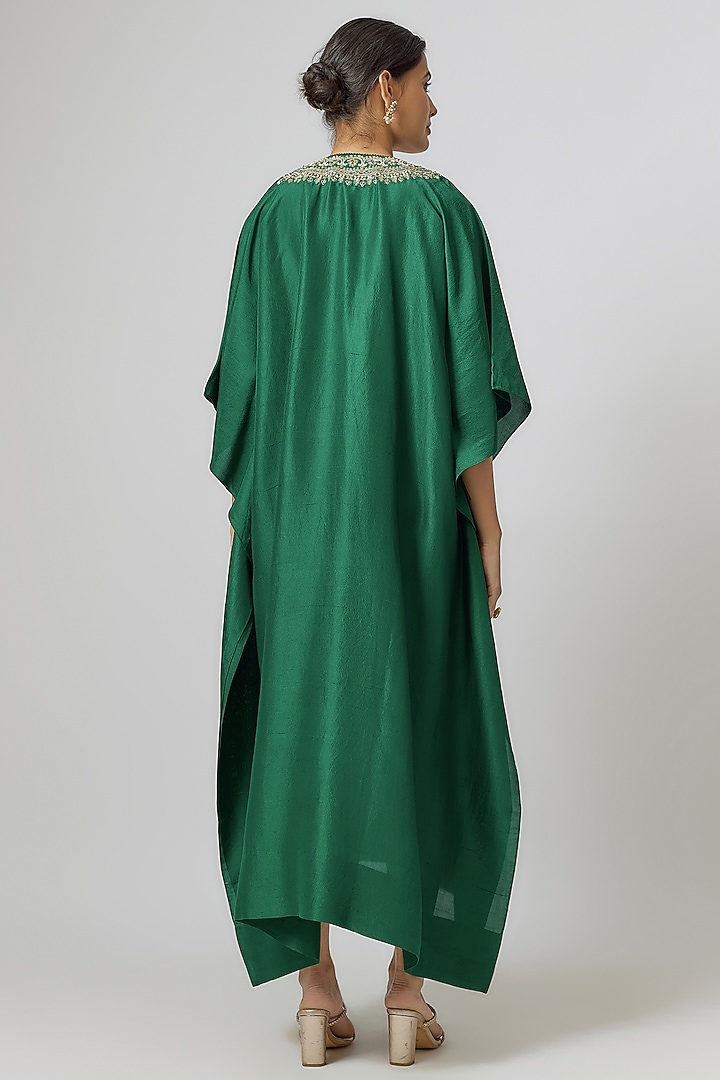 Emerald Green Silk Zari Embroidered Kaftan by Jayanti Reddy at Pernia's Pop Up Shop