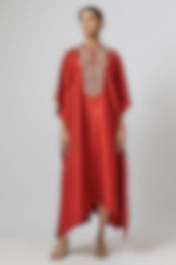 Red Silk Zari Embroidered Kaftan by Jayanti Reddy at Pernia's Pop Up Shop