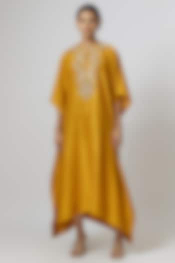 Mango Yellow Silk Zari Embroidered Kaftan by Jayanti Reddy at Pernia's Pop Up Shop