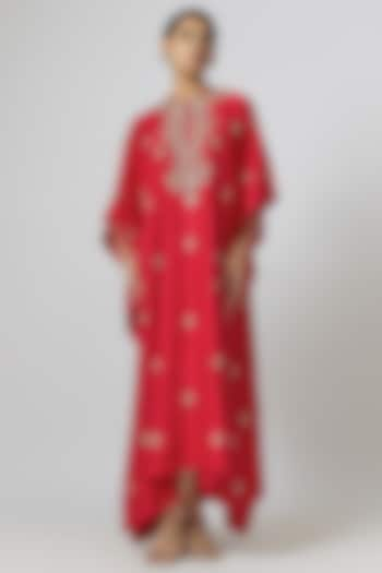 Red Silk Zari Embroidered Kaftan by Jayanti Reddy at Pernia's Pop Up Shop