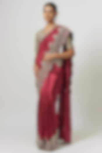 Maroon Silk Zari Embroidered Saree Set by Jayanti Reddy at Pernia's Pop Up Shop