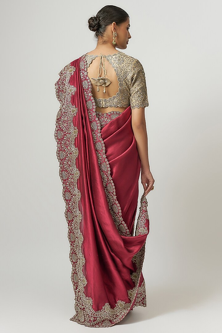 Maroon Silk Zari Embroidered Bridal Saree Set by Jayanti Reddy at Pernia's Pop Up Shop