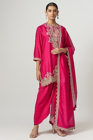 Pink Silk Dhoti Set by Jayanti Reddy