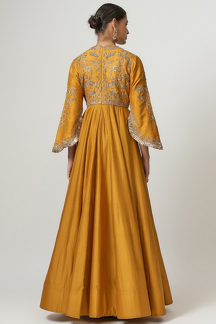 Yellow Silk Zari Embroidered Bridal Anarkali Set by Jayanti Reddy at Pernia's Pop Up Shop
